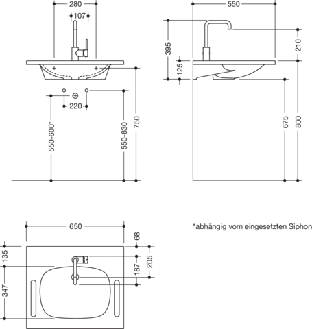 Set-Waschtisch und Armatur 65 × 55 × 12,5 cm