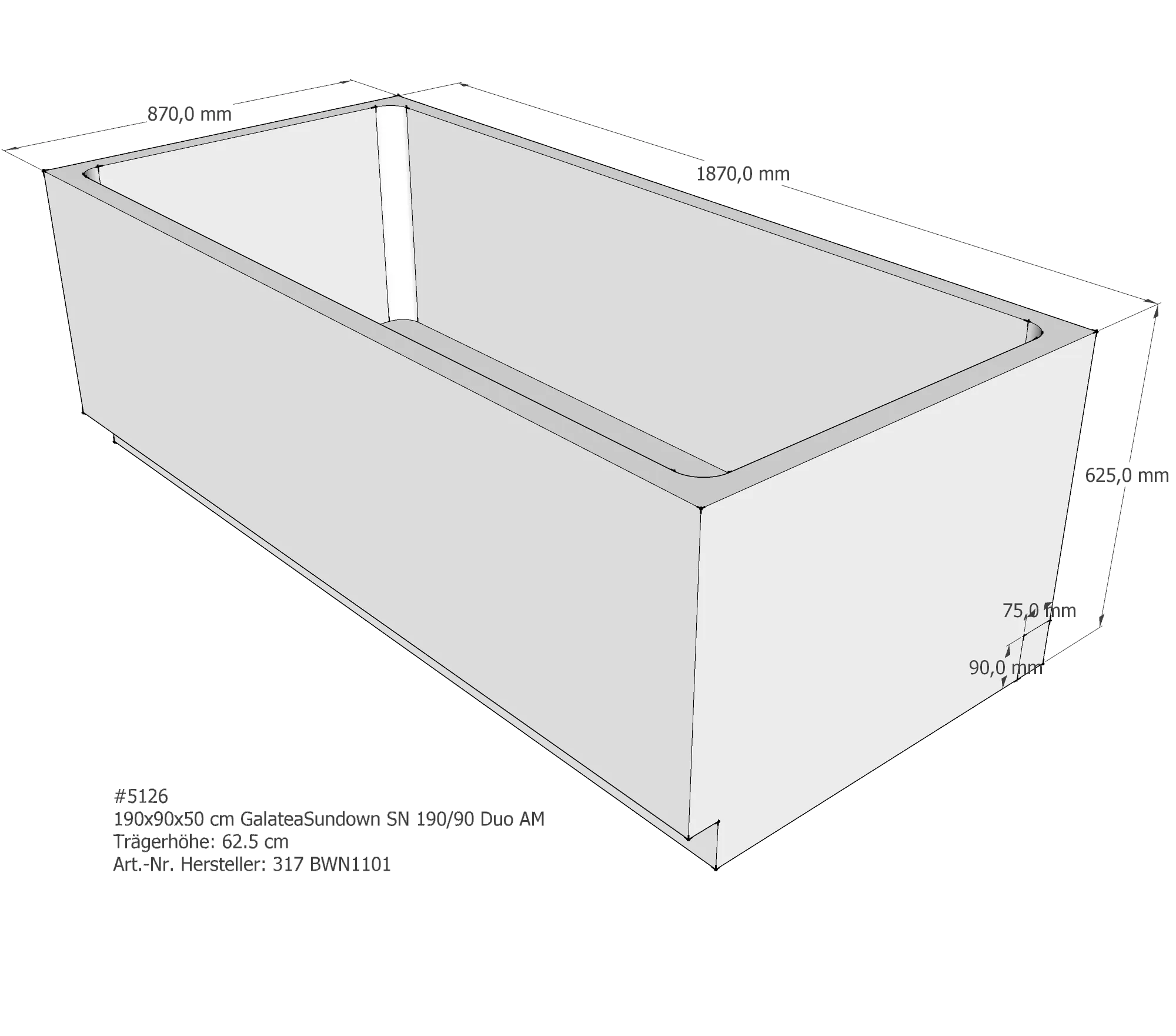 Badewannenträger passend für Galatea SN 190/90 Duo 190 × 90 × 50 cm Badewannenträger passend für Galatea SN 190/90 Duo 190 × 90 × 50 cm