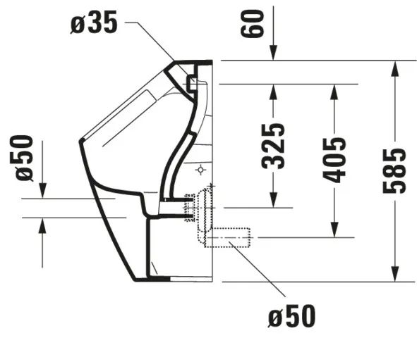 Urinal Soleil by Starck,rimless ,Weiß, Zulauf von hinten, Abgang horizontal