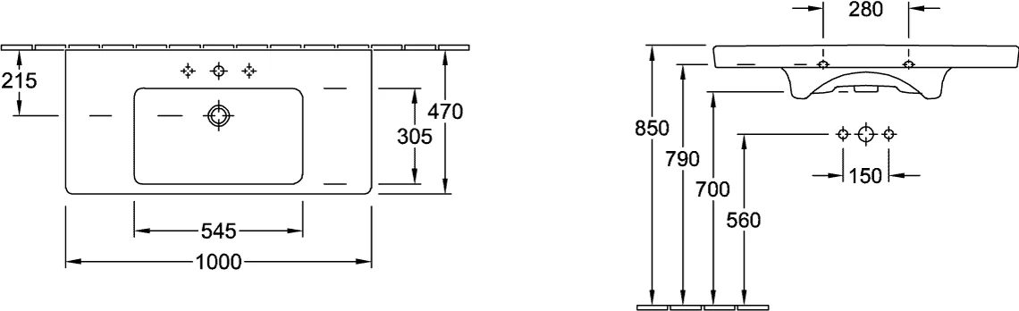 Villeroy & Boch Subway 2.0 Schrankwaschtisch 71751G, 1000x480mm, Rechteck, 1HL. mittleres Hahnloch durchgestochen, mit Überlauf, Weiß Alpin Villeroy & Boch Subway 2.0 Schrankwaschtisch 71751G, 1000x480mm, Rechteck, 1HL. mittleres Hahnloch durchgestochen, mit Überlauf, Weiß Alpin