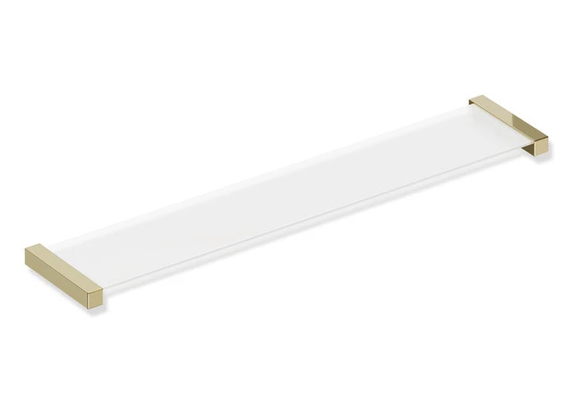 Ablage, Edelstahl, PVD, Ablagefläche aus ESG-Glas (4 mm), von der Unterseite satiniert, Breite 616 mm, Höhe 20 mm, Tiefe 122 mm, in Farbe CK (Messing glänzend)