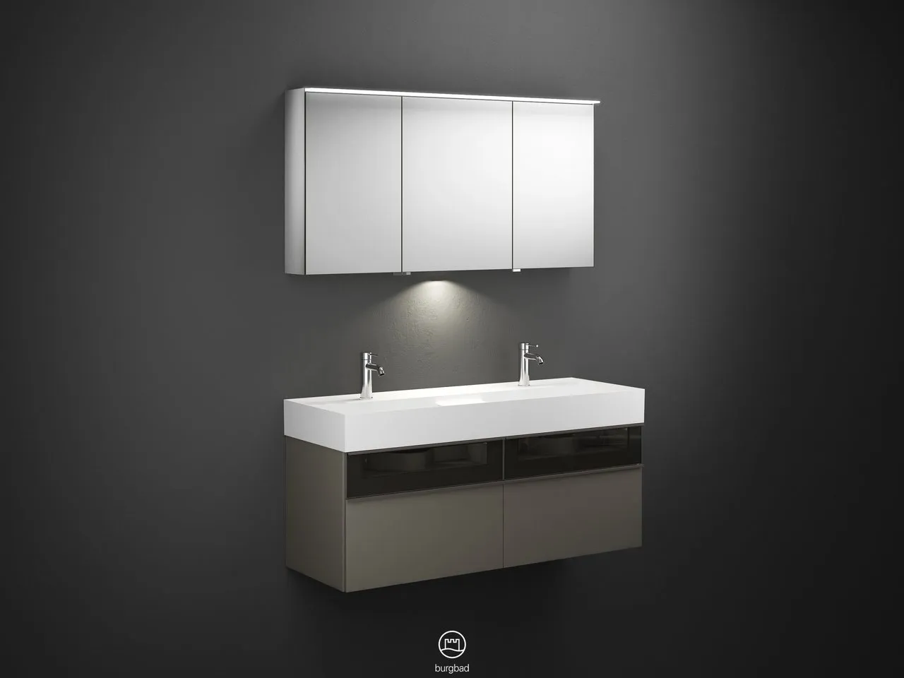 burgbad Yumo SFLC132 Badmöbelset Spiegelschrank mit Mineralguss-Waschtisch burgbad Yumo SFLC132 Badmöbelset Spiegelschrank mit Mineralguss-Waschtisch