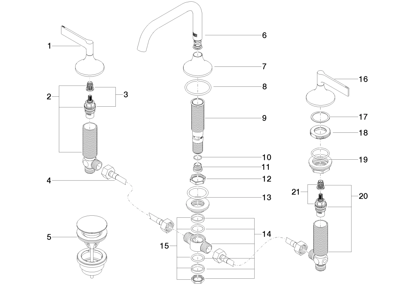Dornbracht VAIA Waschtisch-Dreilochbatterie mit Ablaufgarnitur - Chrom Dornbracht VAIA Waschtisch-Dreilochbatterie mit Ablaufgarnitur - Chrom