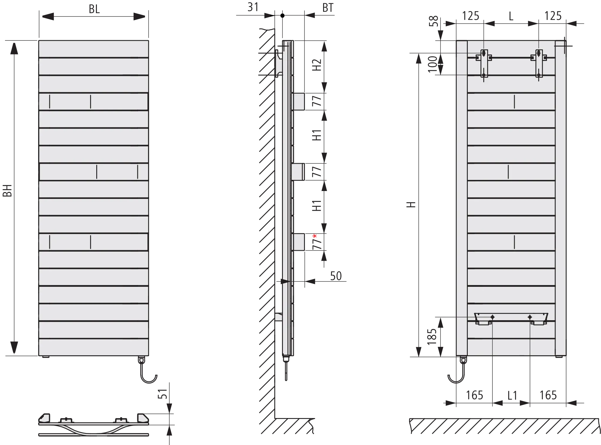 Kermi Design-Elektroheizkörper „Tabeo®-E“ 50 × 119,7 cm in Weiß