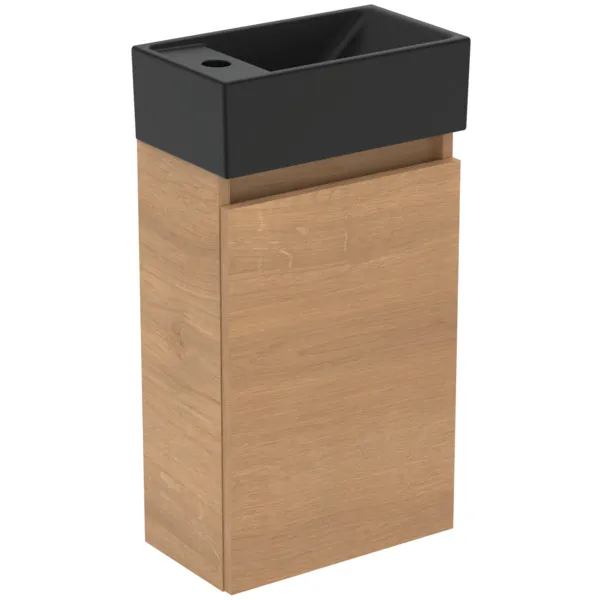 Möbelpaket Eurovit+ Handwaschbecken links 37cm Schwarz und Unterschrank 36cm mit Tür Hochglanz grau lackiert