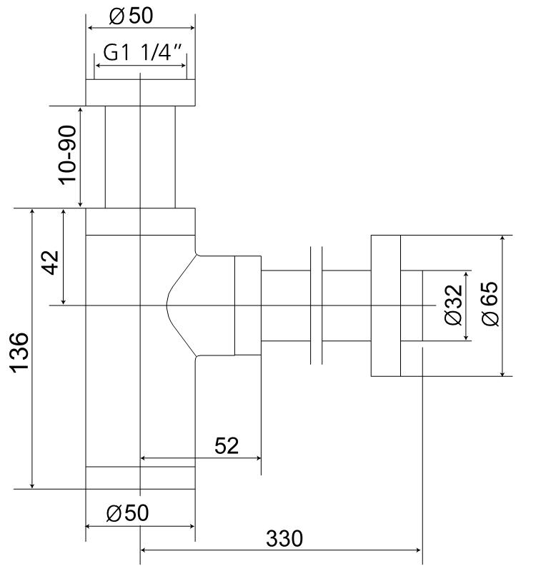 Flaschengeruchverschluss AqvaZone - rund - 1"1/4 × 32mm - Tauchrohr 120 mm - Wandrohr 300 mm - Rosette 65 mm Durchmesser - Reinigungsöffnung - Messing-verchromt Flaschengeruchverschluss AqvaZone - rund - 1"1/4 × 32mm - Tauchrohr 120 mm - Wandrohr 300 mm - Rosette 65 mm Durchmesser - Reinigungsöffnung - Messing-verchromt