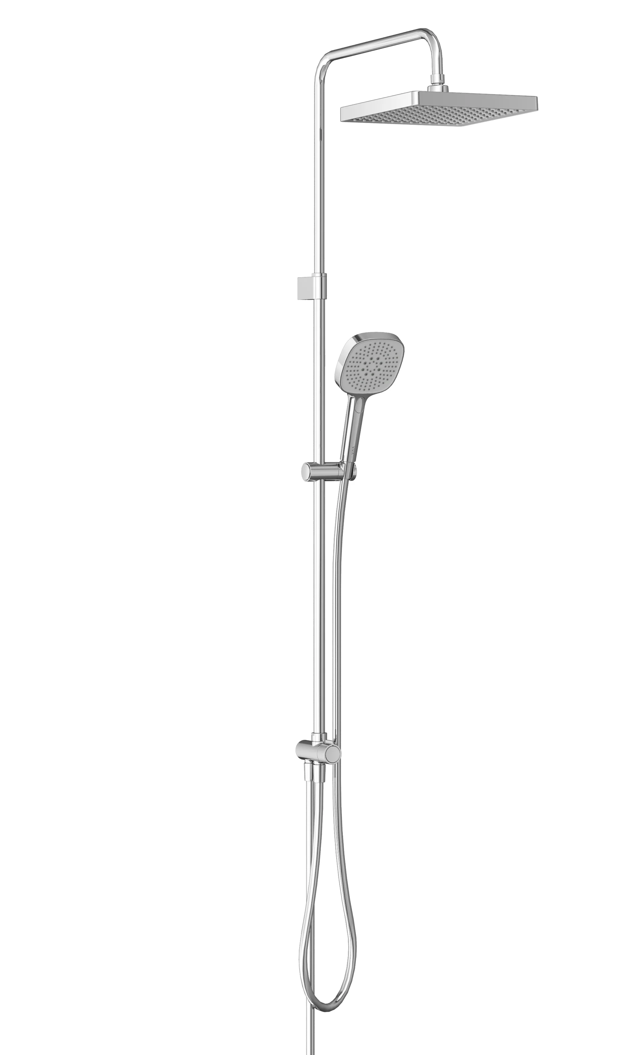VitrA Core Square Duschsystem Chrom, Wandmontage, Kopf- und Handbrause, eckig, höhenverstellbar, Aquarain, Aquasoft, Aquamassage, Easy Clean, 250x250 mm (Kopf), 120x120 mm (Hand), 350 mm Höhe, Bohrlochabstand 835 mm