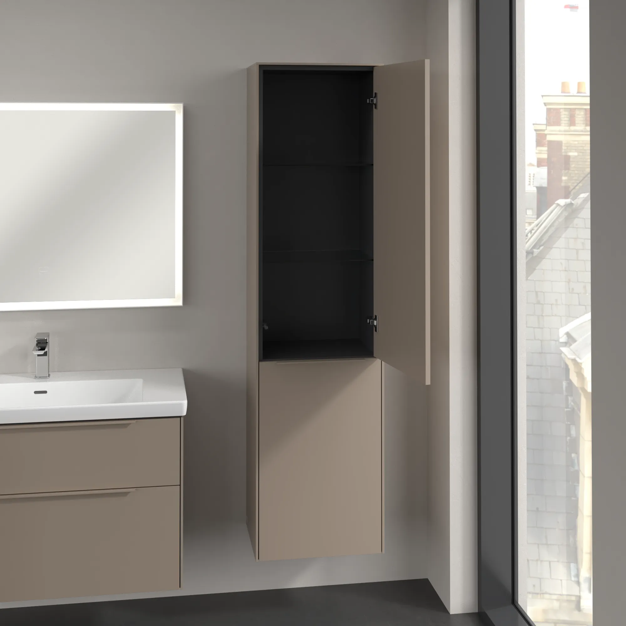 Villeroy & Boch Hochschrank mit Wäschekorb-Klappe „Subway 3.0“ 45 × 171 × 36,2 × 36,2 cm 1 Tür, 1 Wäscheklappe, 1 × fixer Fachboden, Anschlag: rechts, 2 × Glasfachboden, 1 Tür, Anschlag rechts