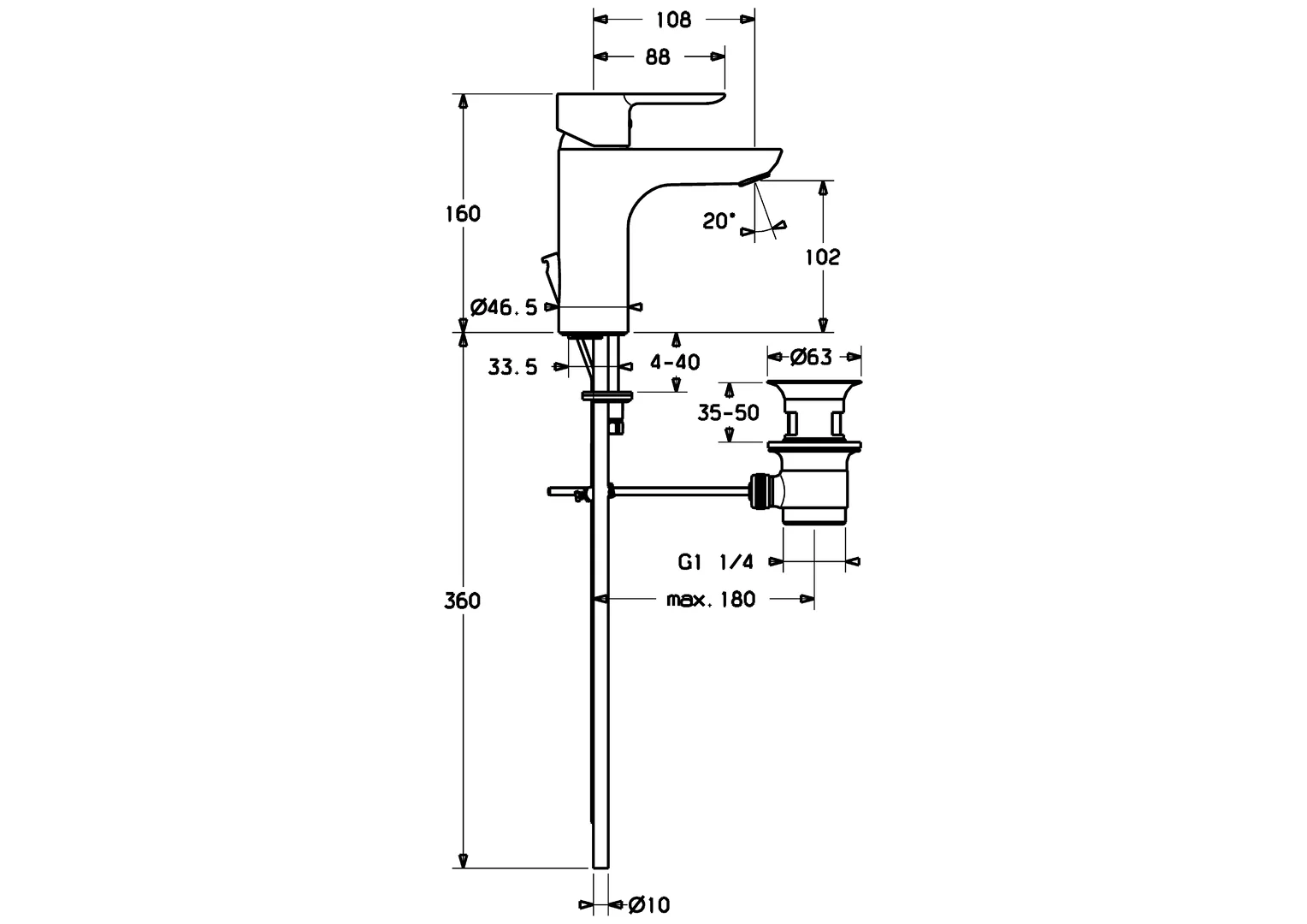 HansaLIGNA Einhebelmischer Waschtischbatterie 0609 Kupferrohr Zugstangenablaufgarnitur Ausladung 108 mm DN15 Chrom HansaLIGNA Einhebelmischer Waschtischbatterie 0609 Kupferrohr Zugstangenablaufgarnitur Ausladung 108 mm DN15 Chrom
