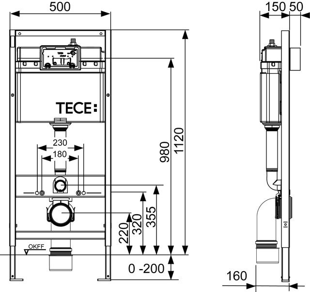 Set Tiefspül-WC mit Element TeceBase und Betätigungsplatte inklusive WC-Sitz Ausladung 540 mm