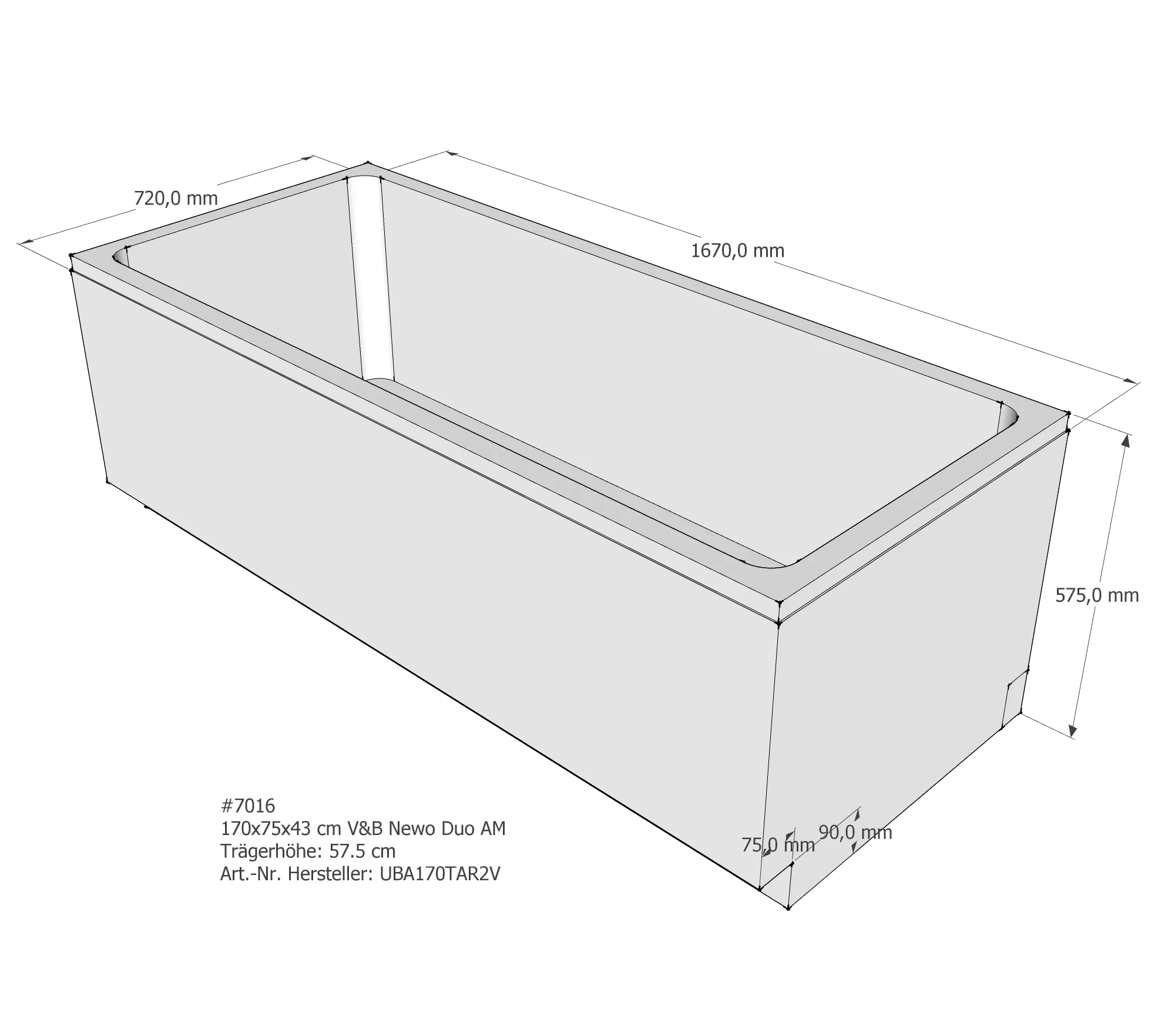 Badewannenträger passend für Villeroy & Boch Newo 170 × 75 × 43 cm