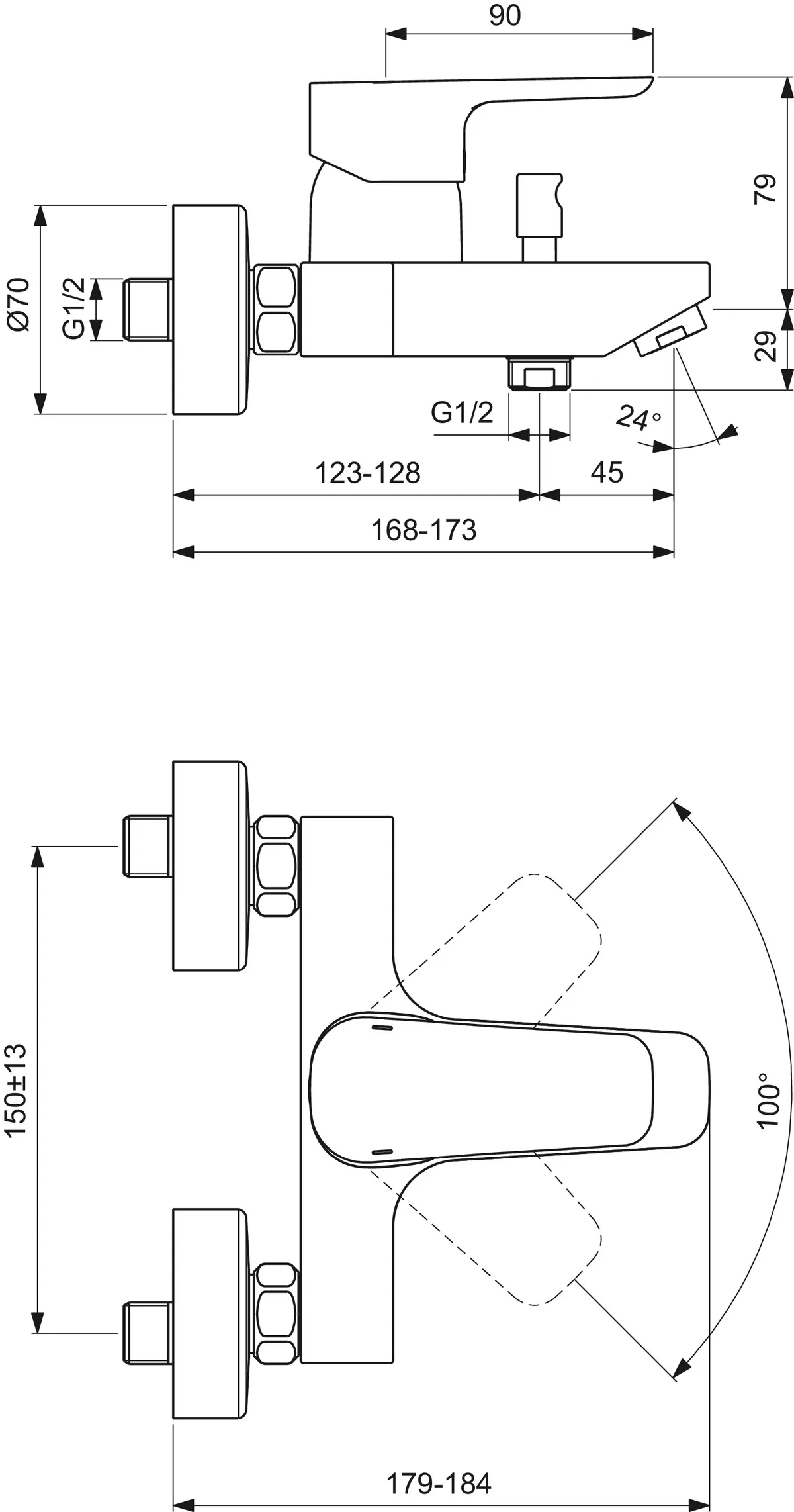 Einhand-Wannenarmatur „CeraplanIII“ Ausladung 168 mm