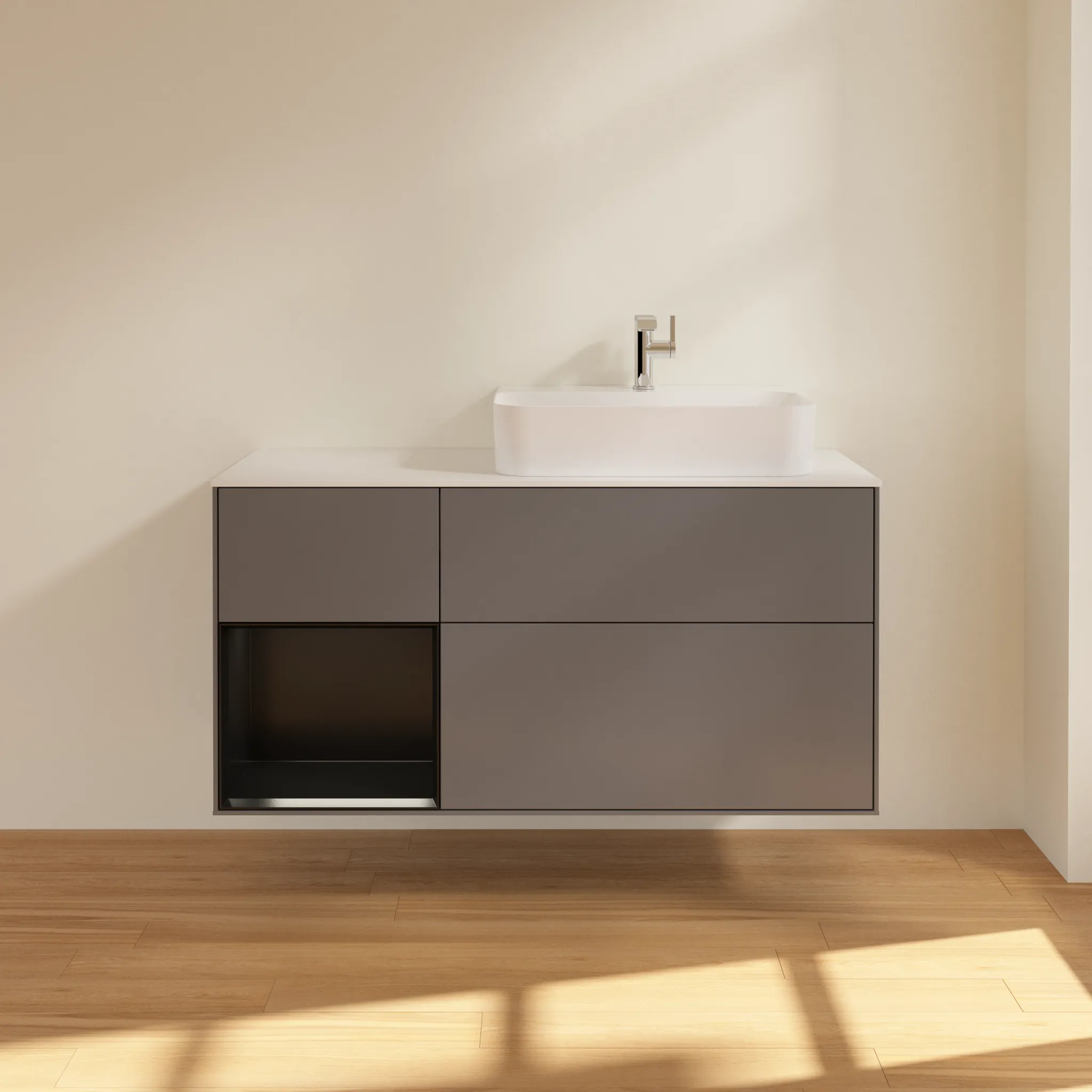 Villeroy & Boch Waschtischunterschrank „Finion“ für Schrankwaschtisch 1200 × 603 × 501 mm Anthracite Matt Lacquer, für Becken rechts Villeroy & Boch Waschtischunterschrank „Finion“ für Schrankwaschtisch 1200 × 603 × 501 mm Anthracite Matt Lacquer, für Becken rechts