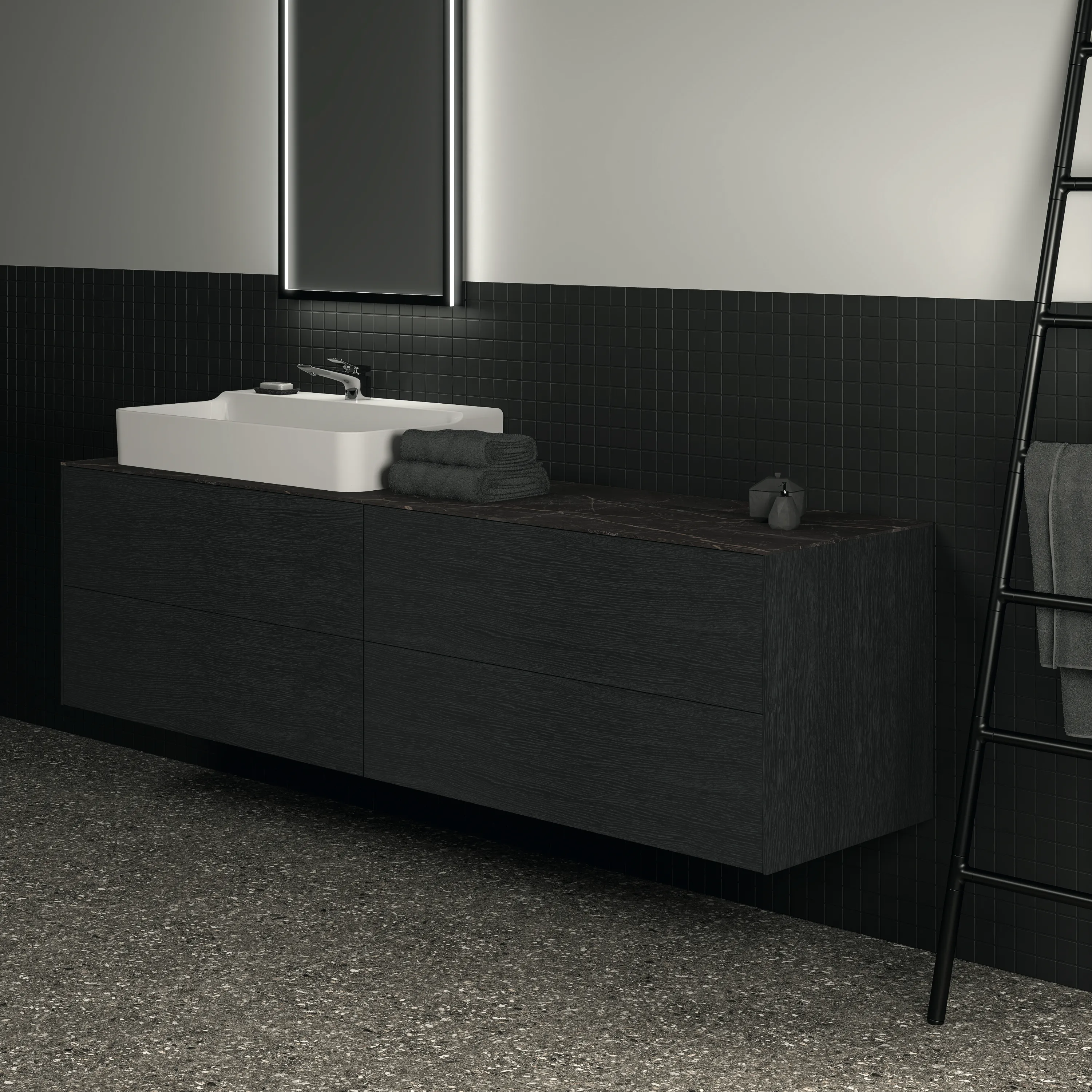 Ideal Standard Waschtischunterschrank „Conca“ 198,5 × 54 × 50,5 cm Eiche geflammt Furnier Ideal Standard Waschtischunterschrank „Conca“ 198,5 × 54 × 50,5 cm Eiche geflammt Furnier