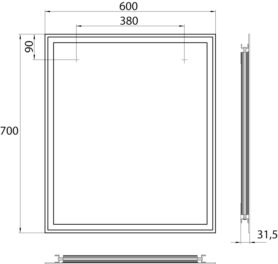 Lichtspiegel MI 180, 600 x 700 mm4000K, Raumschaltung IP 20