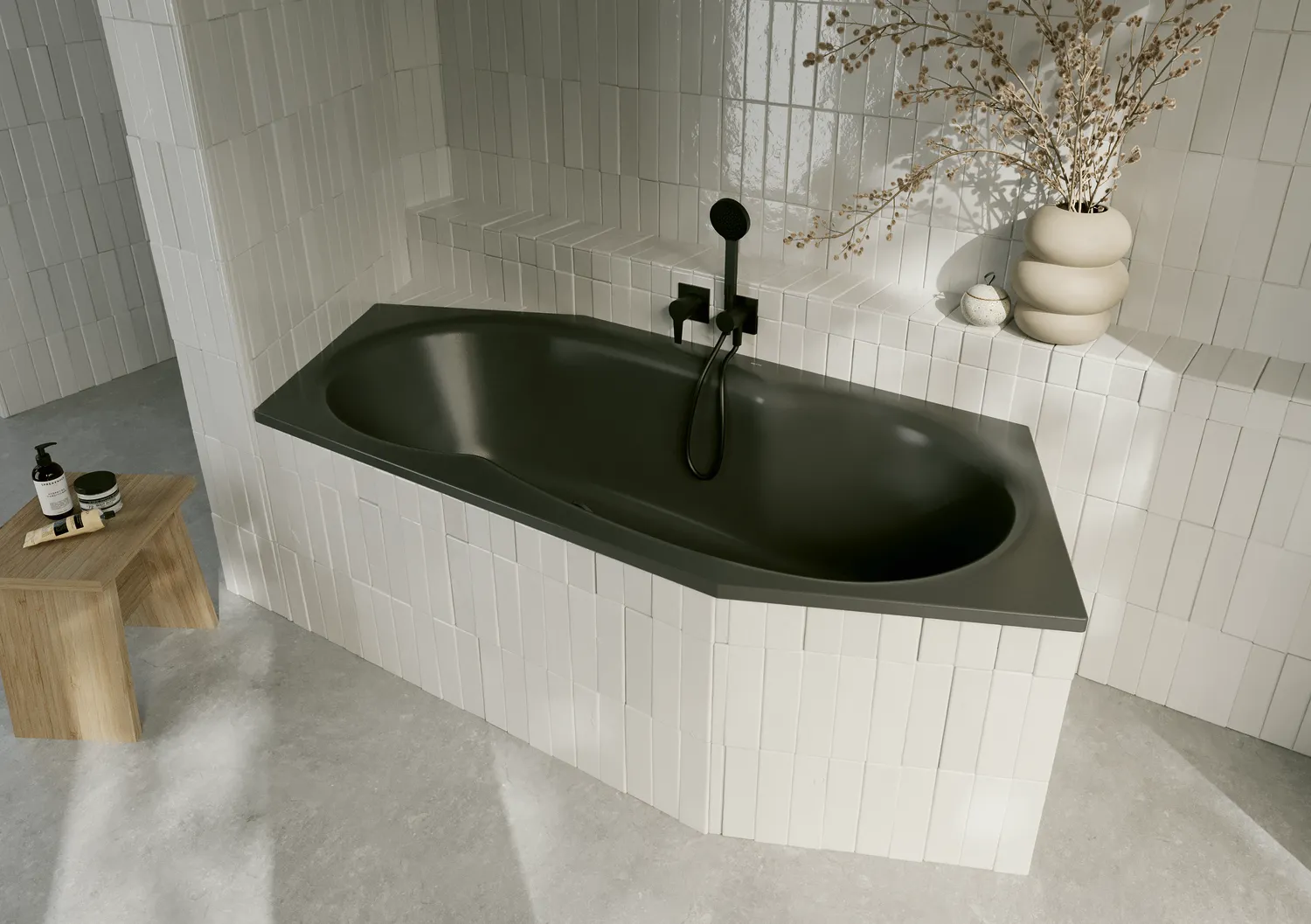 Bette Badewanne BW Sonstige Metric Raven FE, 2060 x 900 mm, 30 mm Randhöhe, 190 l Nutzinhalt, 2-Sitzer, Sechseck, glasierter Titan-Stahl, Überlauf vorne