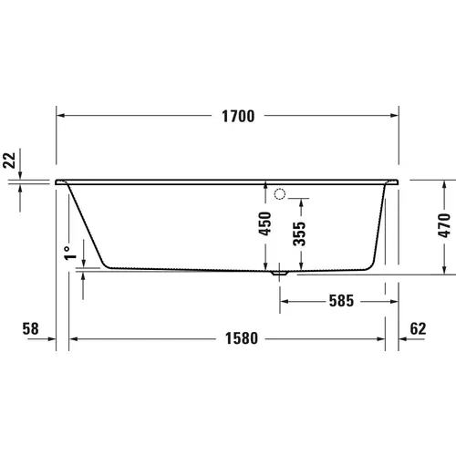 Badundu Badewanne trapez 1700 × 1000 mm, Mittelablauf