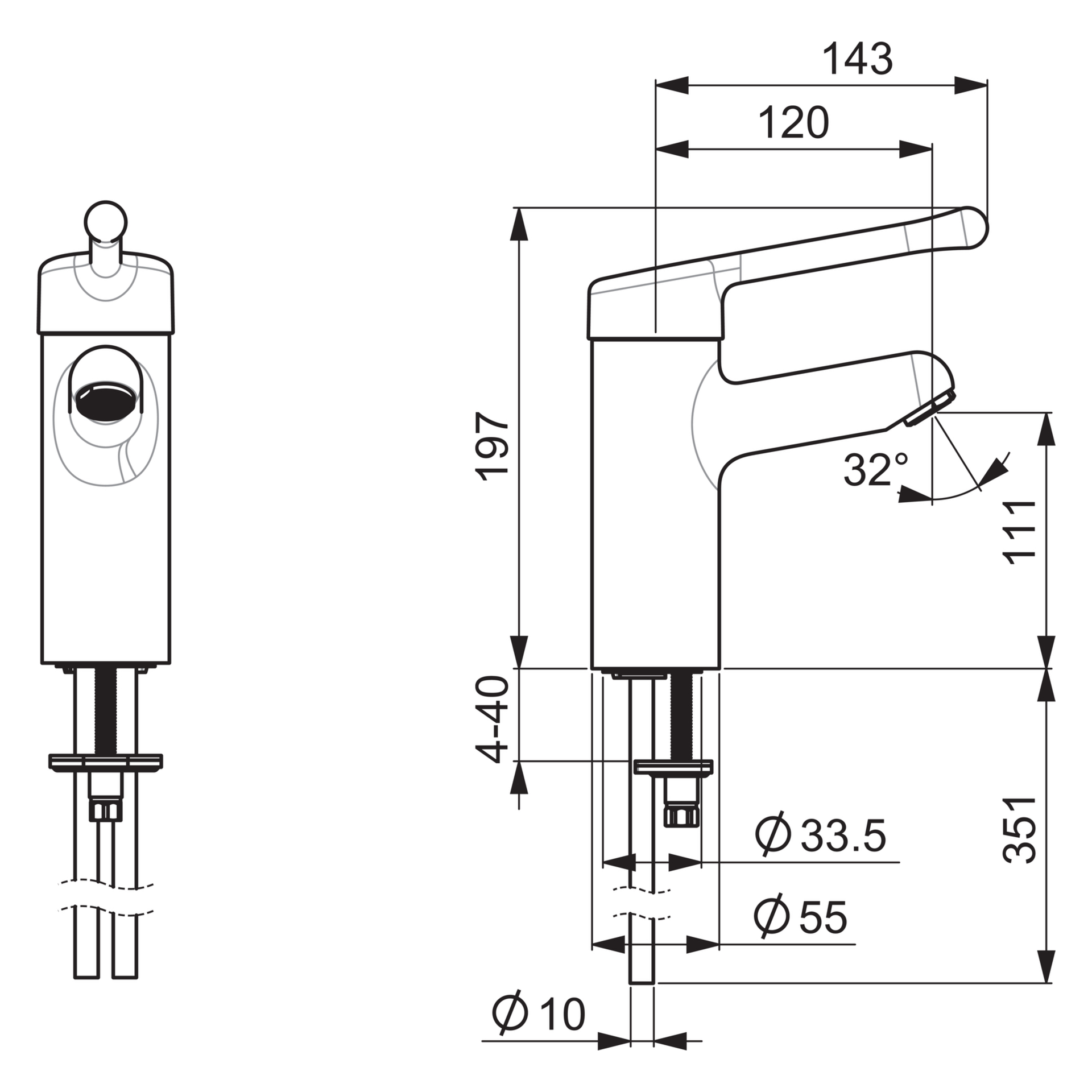 Einhand-Waschtischarmatur Bedienungshebel lang „Medipro“ Ausladung 120 mm in Chrom Einhand-Waschtischarmatur Bedienungshebel lang „Medipro“ Ausladung 120 mm in Chrom