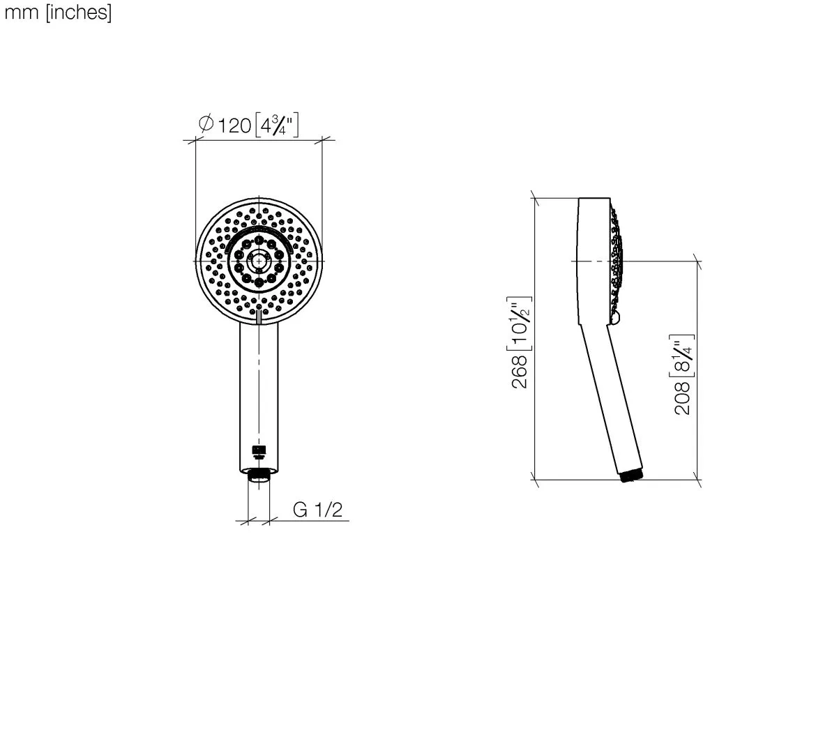 Dornbracht Handbrause FlowReduce - SERIENNEUTRAL Dark Brass gebürstet, vierfach verstellbar, Durchfluss max. 6,8 l/min, Brausekopf Durchmesser 120 mm, Anschluss 1/2"