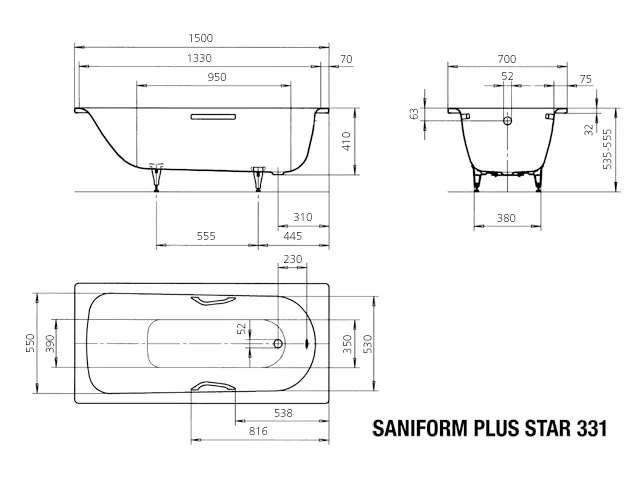 Kaldewei Badewanne „Saniform Plus“ Star rechteck 150 × 70 cm, mit Grifflochbohrungen in alpinweiß Kaldewei Badewanne „Saniform Plus“ Star rechteck 150 × 70 cm, mit Grifflochbohrungen in alpinweiß