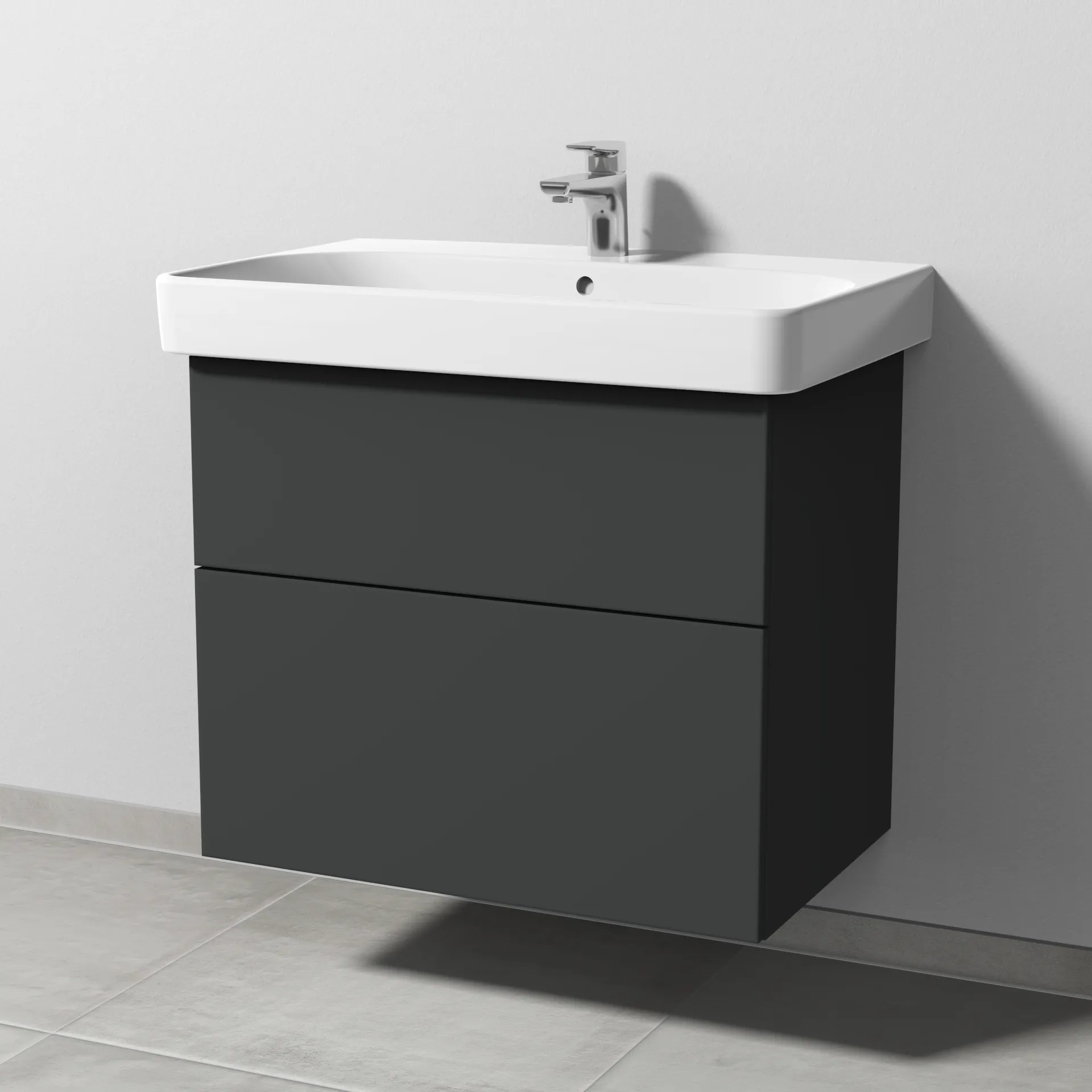 Sanipa Waschtischunterschrank „3way“ passend zu Keramik-Waschtische Smyle Square von Geberit 680 × 593 × 442 mm in Graphit (matt)