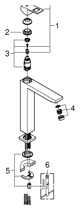 Einhand-Waschtischbatterie Eurocube 23406, XL-Size, Einlochmontage, für freistehende Waschschüsseln, glatter Körper, chrom