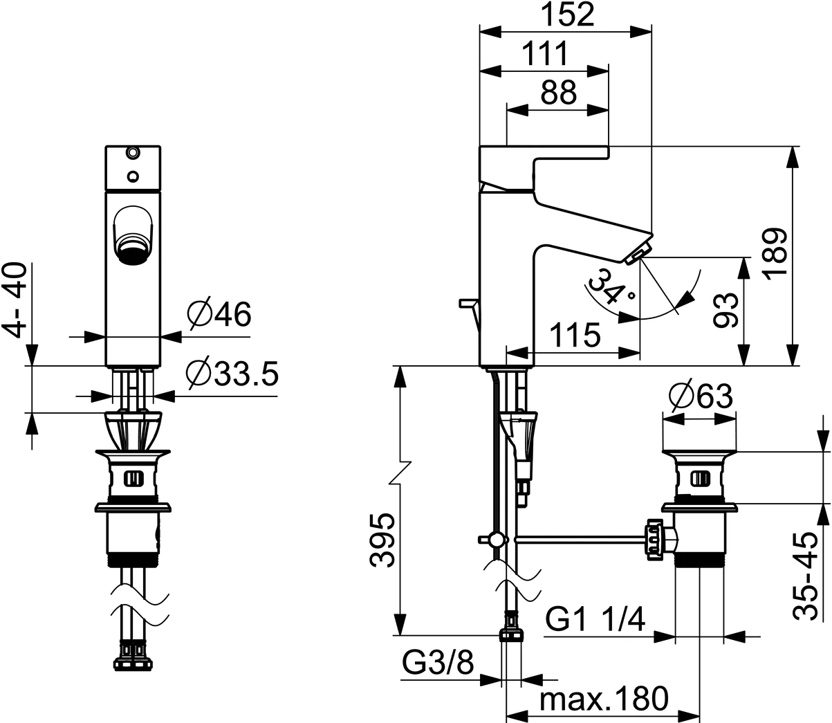 HansaVANTIS Waschtischarmatur Hansavantis 2022 EHM WT-Batt. HansaVANTIS XL Kaltstart Zugst.Ablgarn. Ausld. 114 mm chr Pinheb.