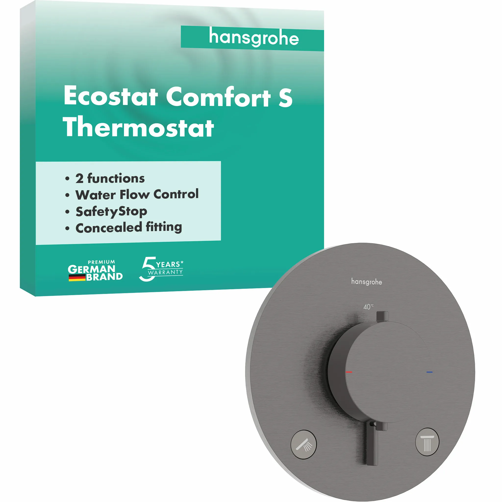 Hansgrohe Ecostat Comfort S Thermostat Unterputz, 2 Verbraucher, Brushed Black Chrome, einfache Installation, Temperaturbegrenzung einstellbar