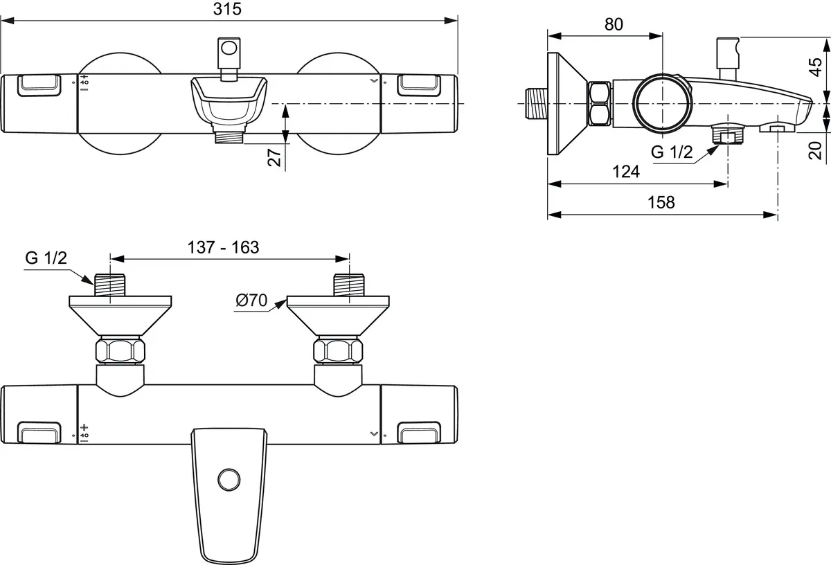 Ideal Standard Ceratherm T25 Badethermostat Aufputz Chrom Ideal Standard Ceratherm T25 Badethermostat Aufputz Chrom