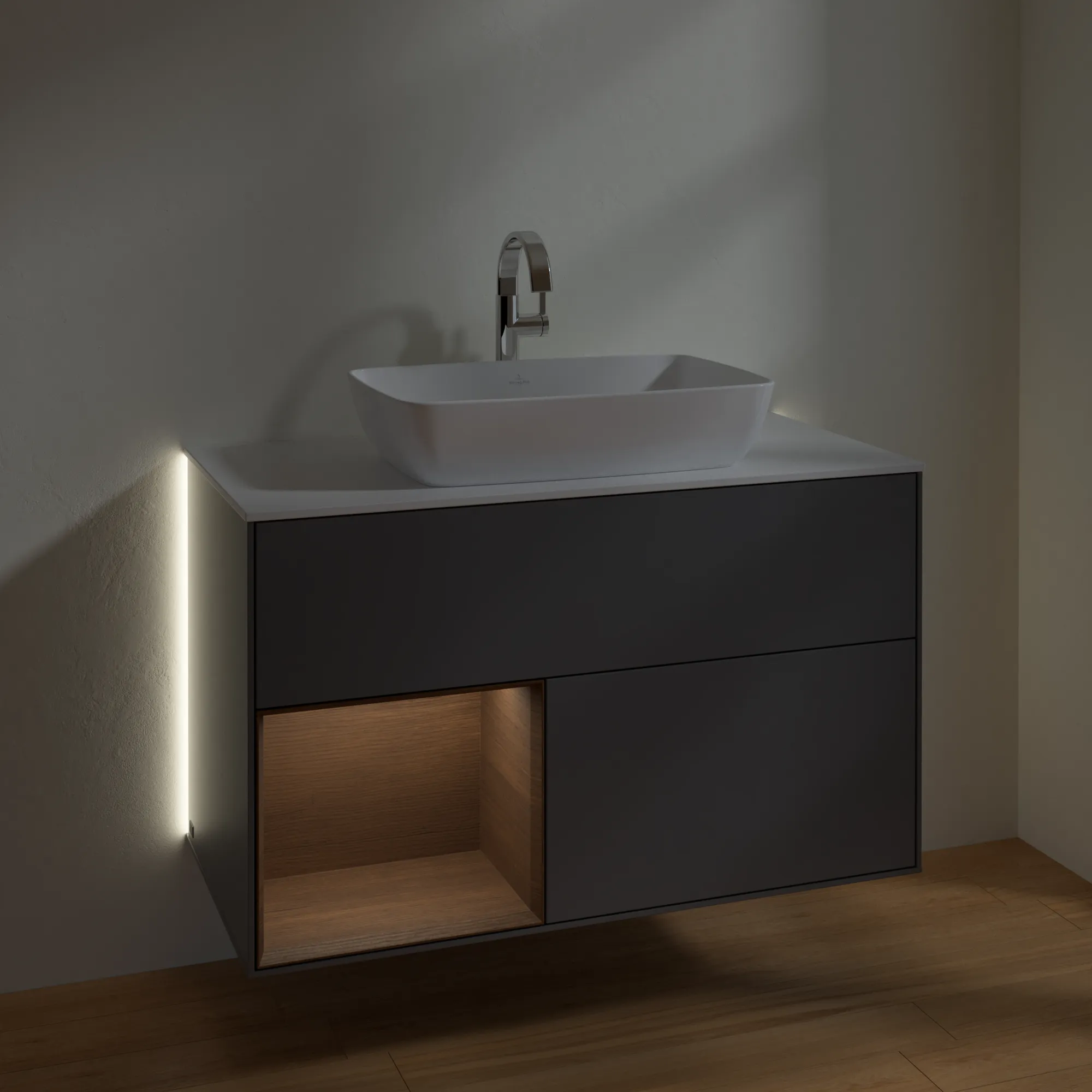 Villeroy & Boch Waschtischunterschrank „Finion“ für Schrankwaschtisch 1000 × 603 × 501 mm Anthracite Matt Lacquer, für Becken mittig, mit Hahnlochbohrung Villeroy & Boch Waschtischunterschrank „Finion“ für Schrankwaschtisch 1000 × 603 × 501 mm Anthracite Matt Lacquer, für Becken mittig, mit Hahnlochbohrung