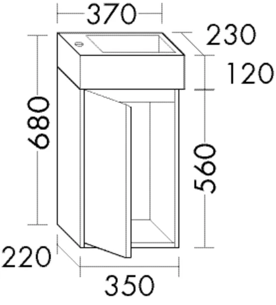 Keramik-Waschtisch inkl. Waschtischunterschrank Devio von burgbad – 370 mm breit, 230 mm tief, 670 mm hoch, Muldentiefe 99 mm