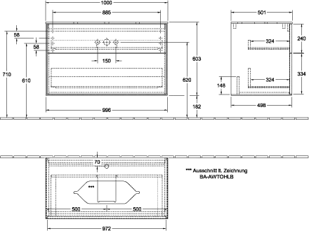Villeroy & Boch Finion Waschbeckenunterschrank F23, 1000 x 603 x 501 mm, White Matt Lacquer / Glass White Matt