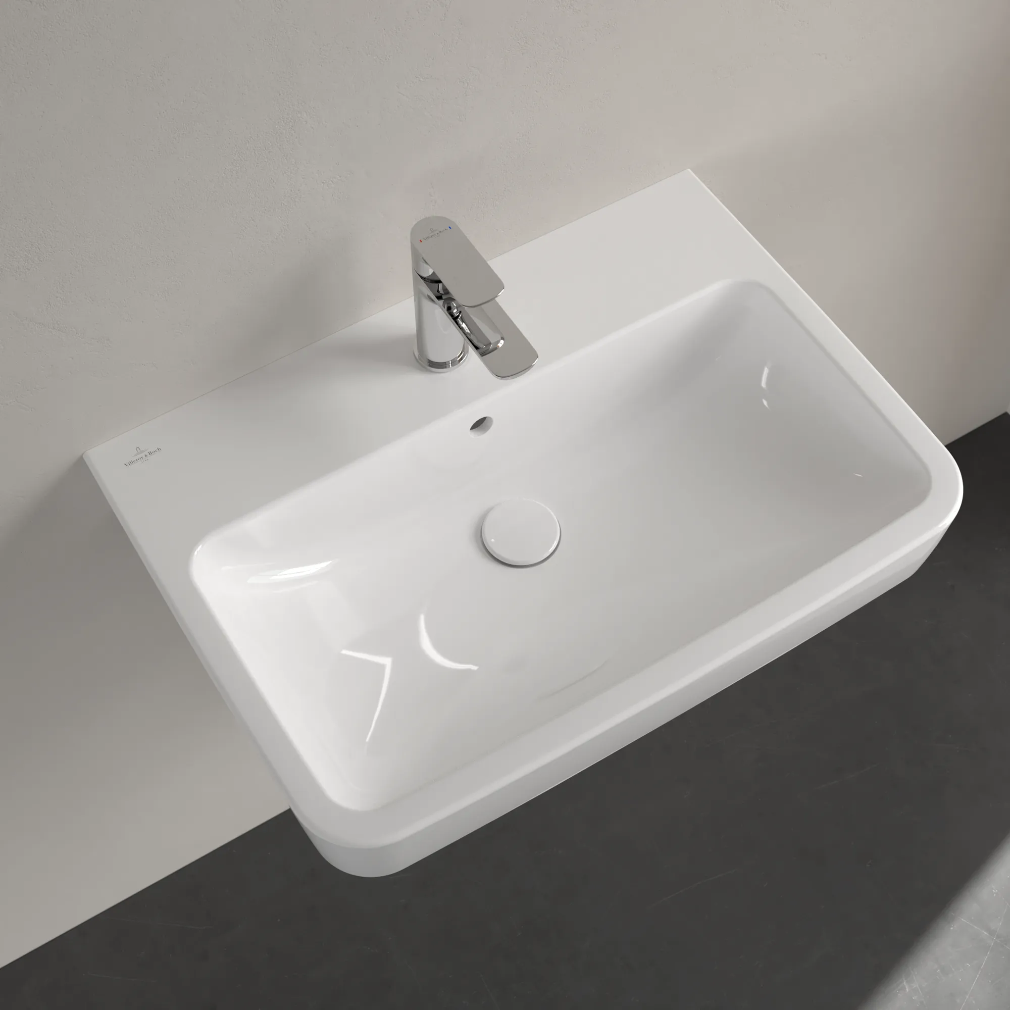 Villeroy & Boch Einbau-/Aufsatz Wandwaschtisch geschliffen „O.novo“ 650 × 460 × 175 mm, für Becken mittig, mit Hahnlochbohrung, Hahnlochposition mittig in Weiß Alpin