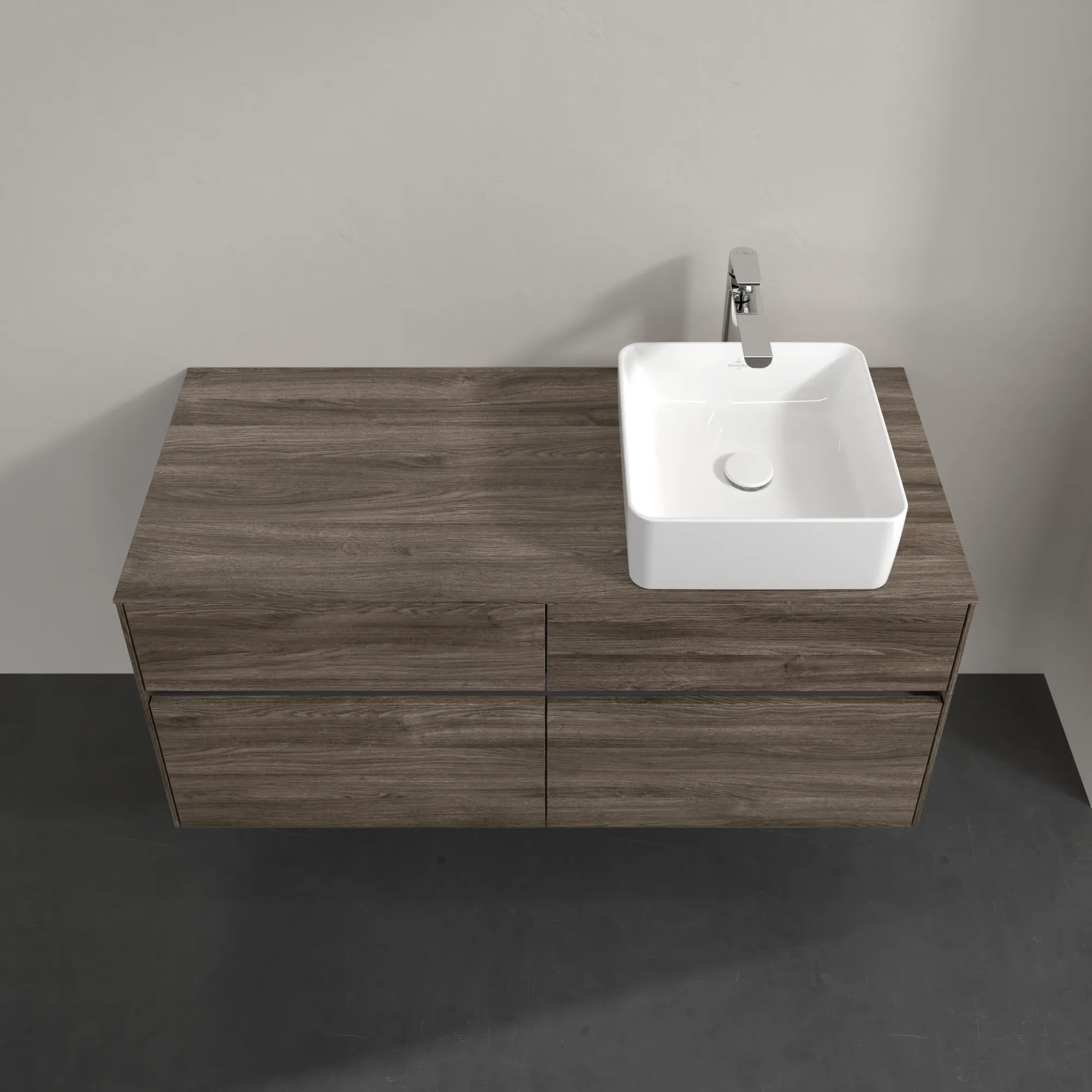 Villeroy & Boch Waschtischunterschrank „Collaro“ 1200 × 548 × 500 mm Stone Oak, für Becken rechts, mit Beleuchtung Villeroy & Boch Waschtischunterschrank „Collaro“ 1200 × 548 × 500 mm Stone Oak, für Becken rechts, mit Beleuchtung
