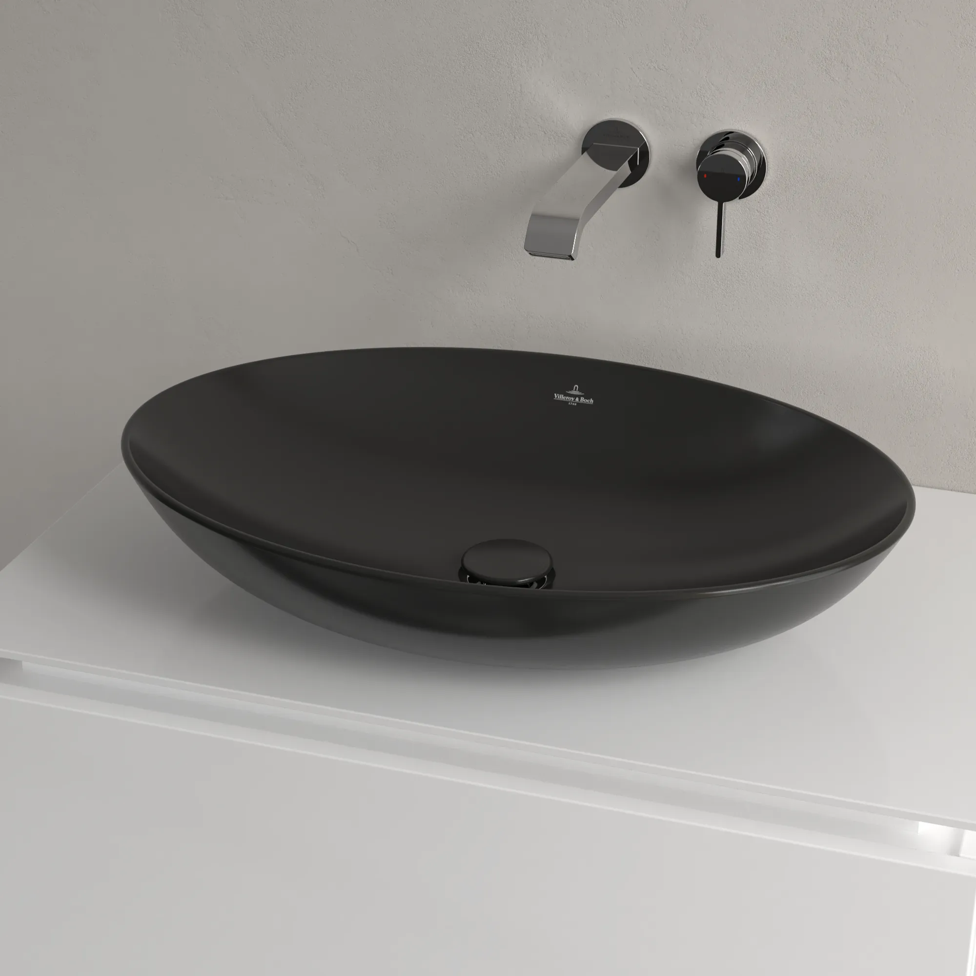 Villeroy & Boch Aufsatzwaschtisch aus TitanCeram „Loop & Friends“ 620 × 420 × 150 mm, ohne Hahnlochbohrung in Pure Black Villeroy & Boch Aufsatzwaschtisch aus TitanCeram „Loop & Friends“ 620 × 420 × 150 mm, ohne Hahnlochbohrung in Pure Black