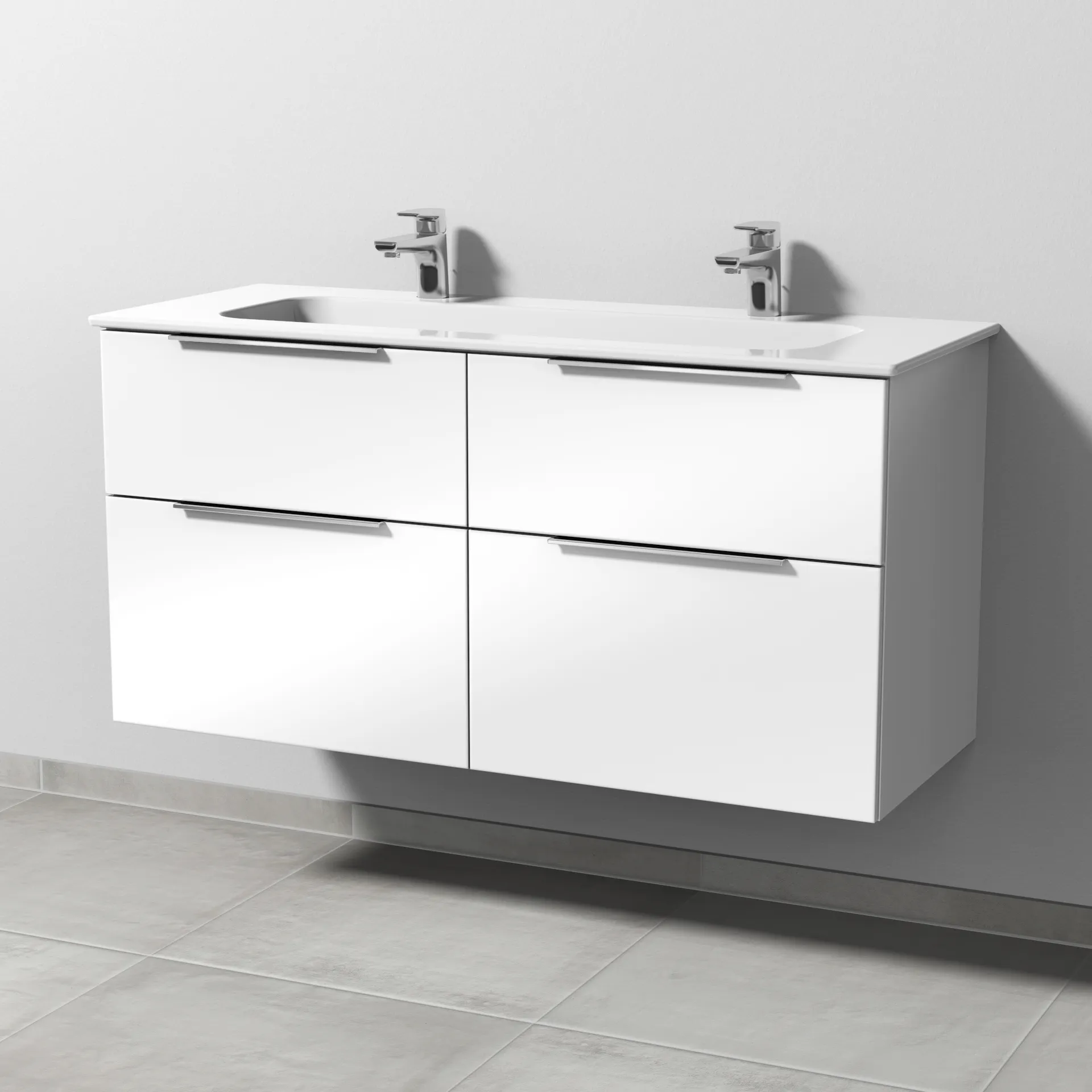 Keramik-Waschtisch-Set mit Waschtischunterschrank „3way“ 117 × 46 × 58,2 cm in Weiß (glanz), mit Hahnlochbohrung, Becken mittig Keramik-Waschtisch-Set mit Waschtischunterschrank „3way“ 117 × 46 × 58,2 cm in Weiß (glanz), mit Hahnlochbohrung, Becken mittig