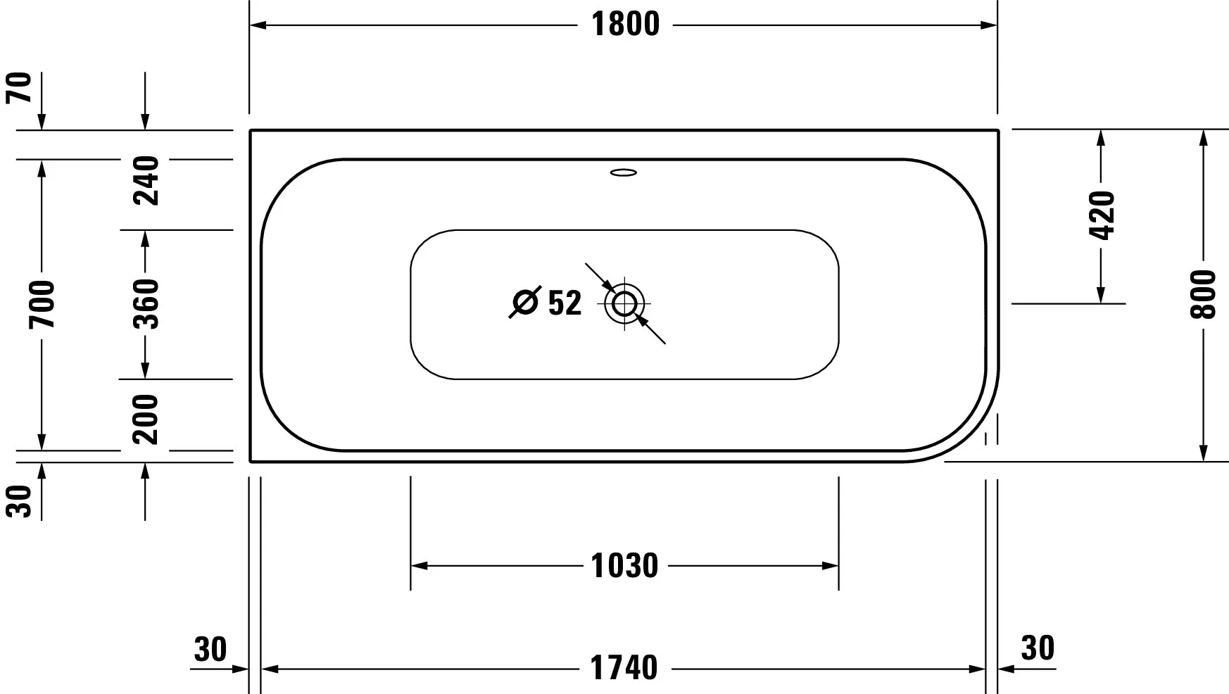 Duravit Badewanne „Happy D.2 Plus“ vorwand rechteck 1800 × 800 mm, links in Weiß Duravit Badewanne „Happy D.2 Plus“ vorwand rechteck 1800 × 800 mm, links in Weiß