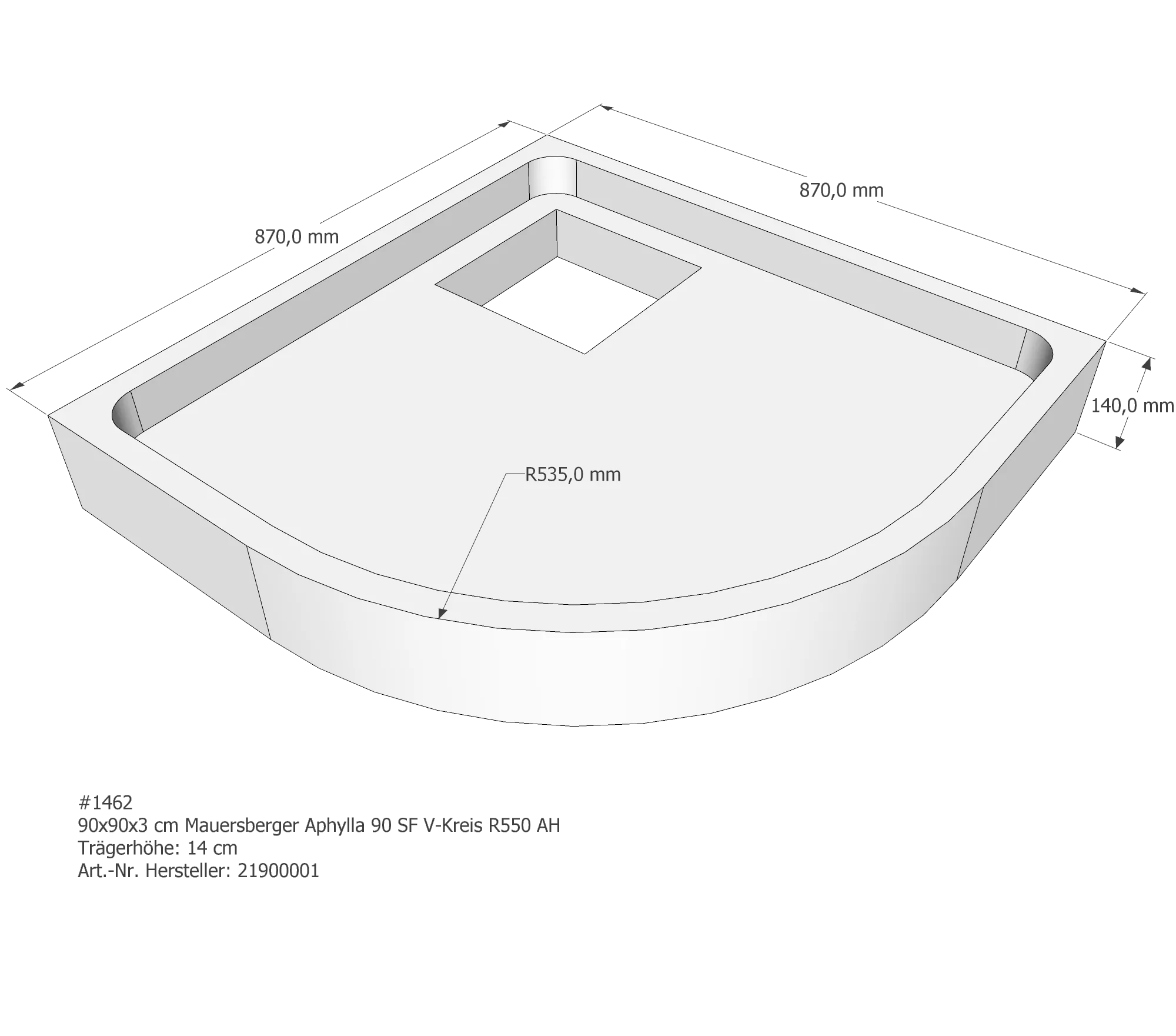 Duschwannenträger für Mauersberger 90 × 90 × 3 cm Duschwannenträger für Mauersberger 90 × 90 × 3 cm