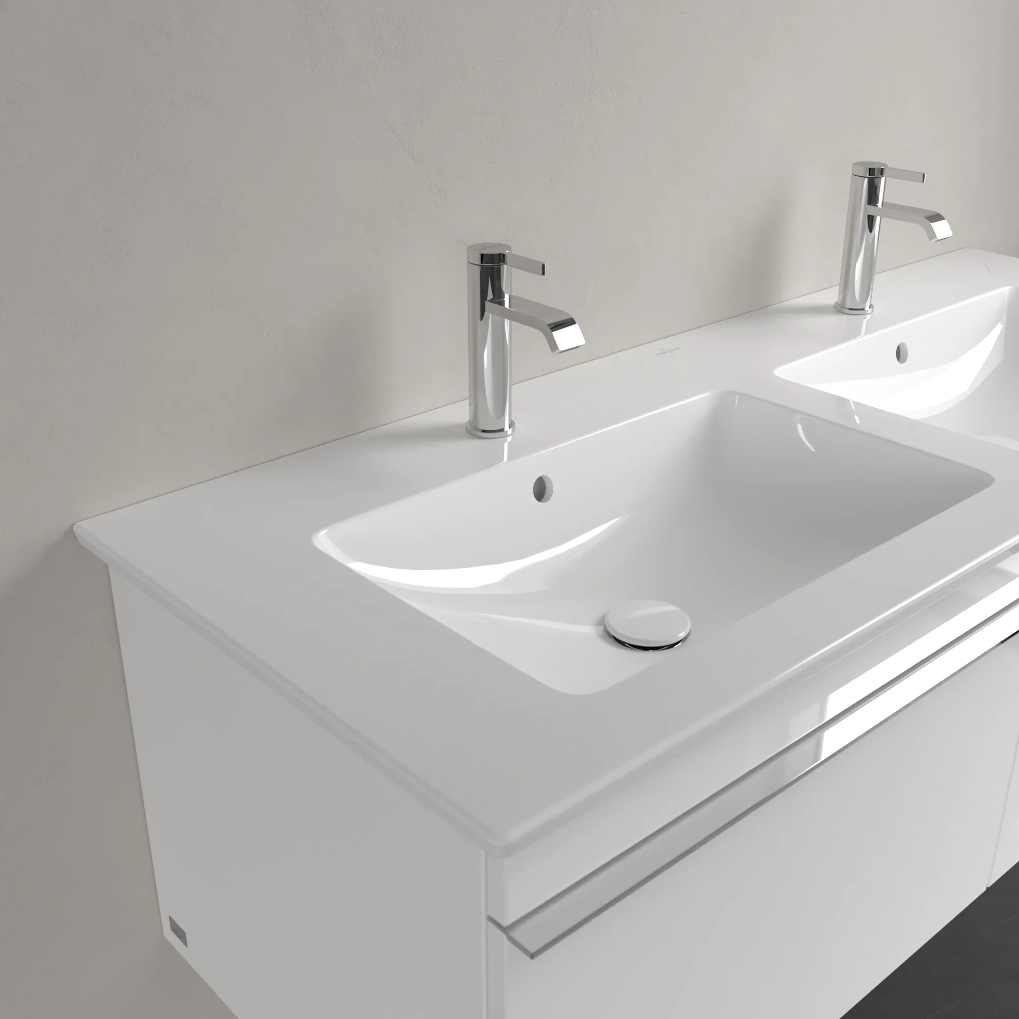 Villeroy & Boch Doppelwaschtisch „Venticello“ 1300 × 500 × 170 mm, für Becken mittig, mit Hahnlochbohrung, Hahnlochposition links und rechts in Weiß Alpin Villeroy & Boch Doppelwaschtisch „Venticello“ 1300 × 500 × 170 mm, für Becken mittig, mit Hahnlochbohrung, Hahnlochposition links und rechts in Weiß Alpin