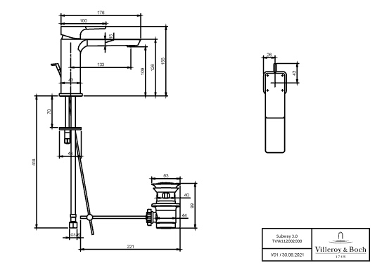 Einhand-Waschtischarmatur „Subway 3.0“ 17,6 cm Ausladung 134 mm in Chrom