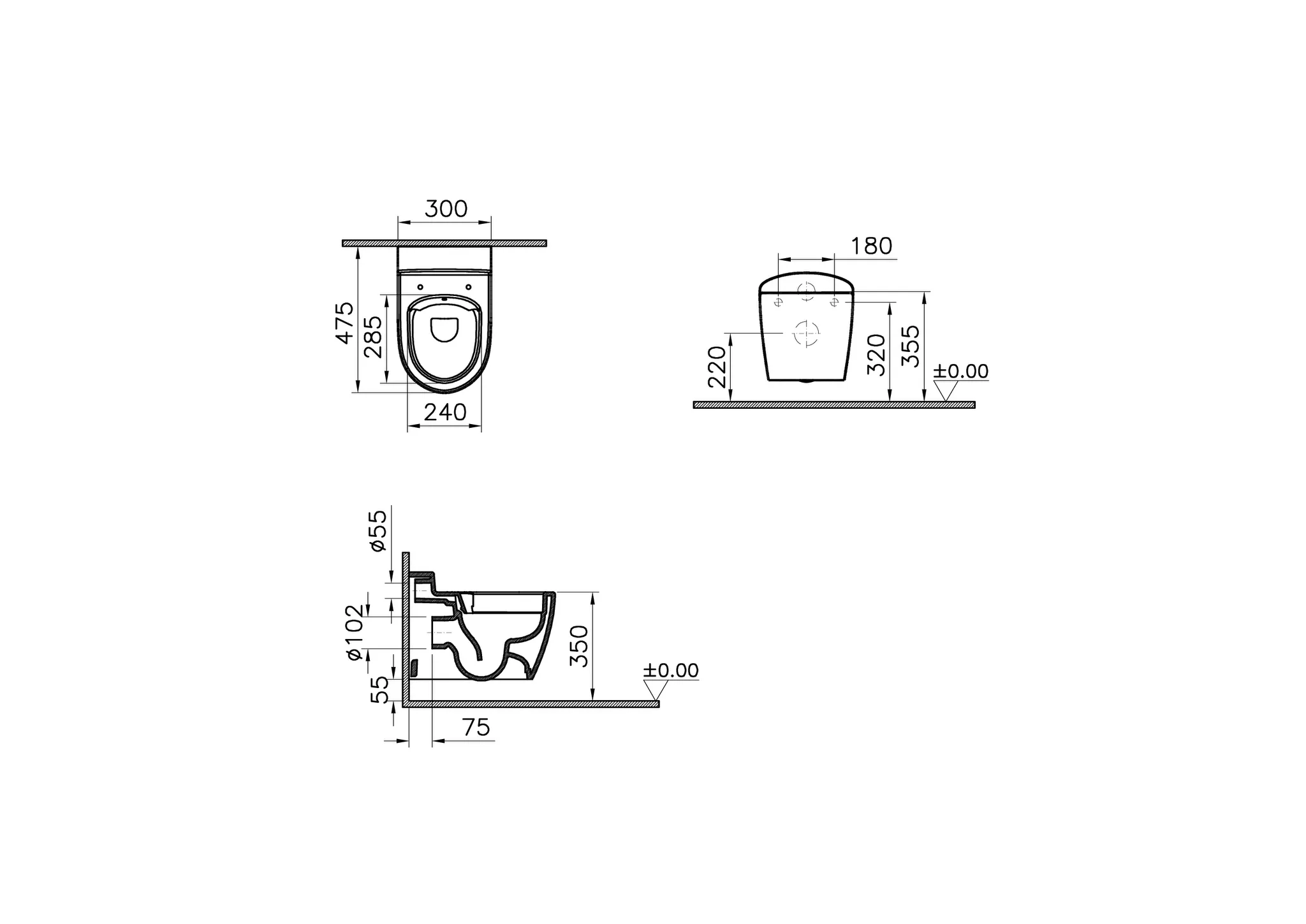 VitrA Sento Kids Wand-WC Smooth Flush ohne Spülrand Weiß Hochglanz, 300 x 475 x 295 mm VitrA Sento Kids Wand-WC Smooth Flush ohne Spülrand Weiß Hochglanz, 300 x 475 x 295 mm