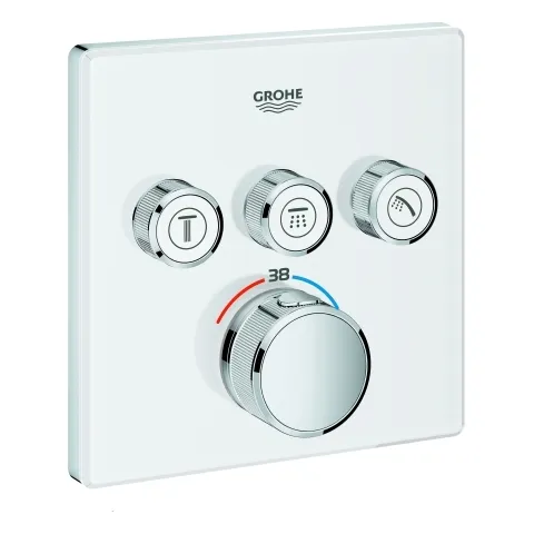 Thermostat Grohtherm SmartControl 29157, mit 3 Absperrventilen, Fertigmontageset für Rapido SmartBox, Wandrosette eckig, moon white Thermostat Grohtherm SmartControl 29157, mit 3 Absperrventilen, Fertigmontageset für Rapido SmartBox, Wandrosette eckig, moon white