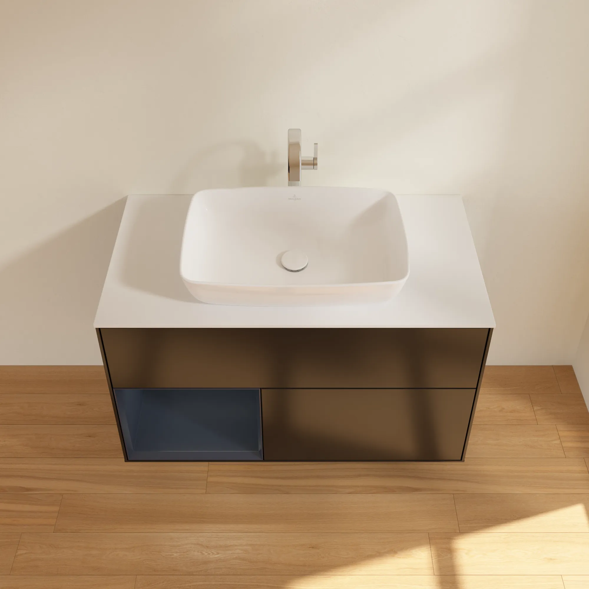 Villeroy & Boch Waschbeckenunterschrank Finion F77, 1000x603x501 mm, Black Matt Lacquer / Midnight Blue Matt Lacquer, mit Beleuchtung und SoftClosing
