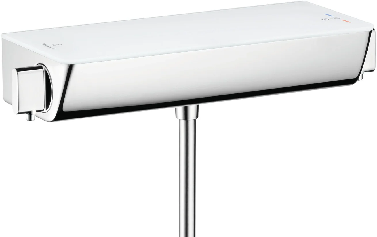 Hansgrohe Ecostat Select Brausethermostat Aufputz Chrom, DN15, 1 Verbraucher, Sicherheitssperre bei 40°C, einstellbare Temperaturbegrenzung, isolierte Wasserführung, Rückflussverhinderer, Schalldämpfer, Ablage aus Sicherheitsglas mit Spiegelglasoberfläch