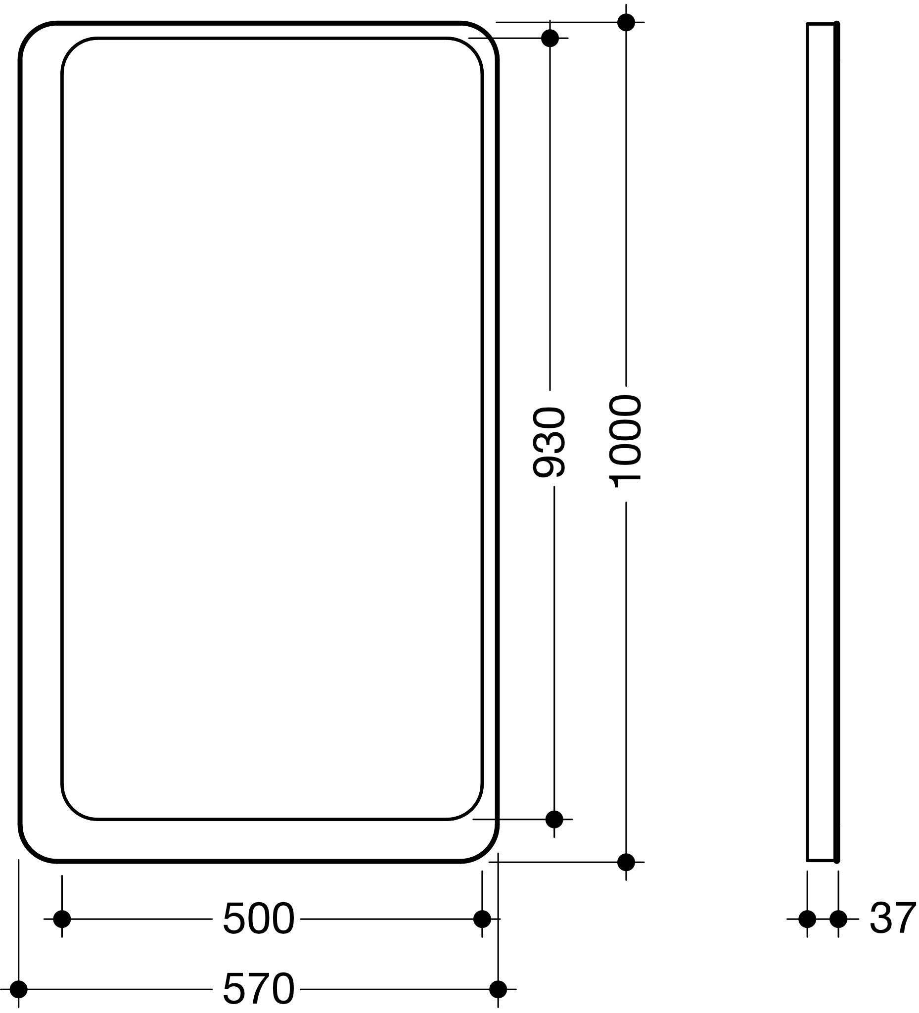 HEWI Spiegel 57 × 100 cm