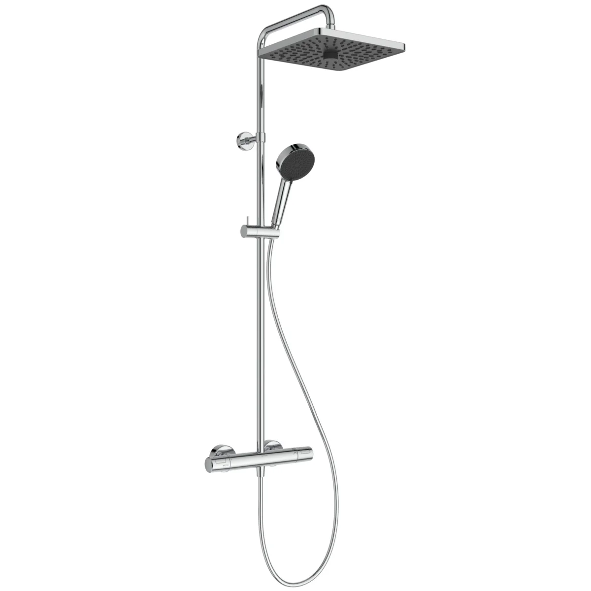 Ideal Standard Ceratherm T25+ Duschsystem mit eckiger Kopfbrause in Chrom, 8 Liter pro Minute Durchfluss