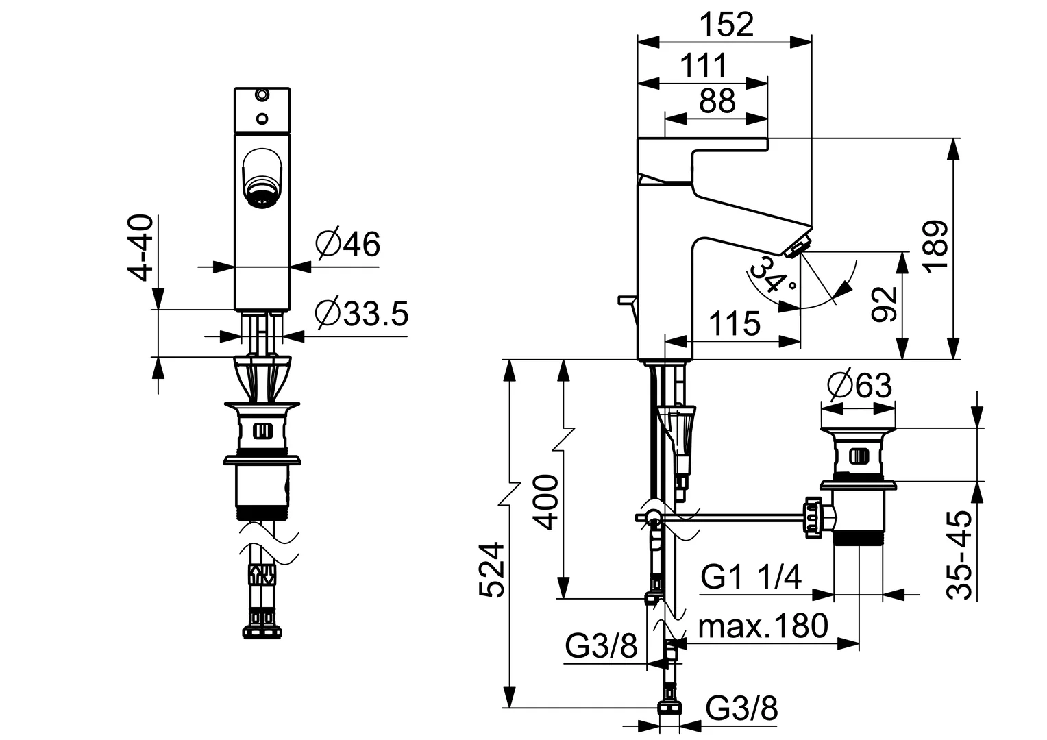 HansaVANTIS Waschtischarmatur HansaVANTIS XL 5246 Ablaufgarnitur Chrom Pinhebel