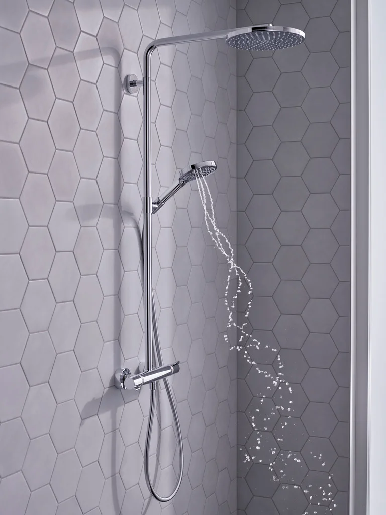 Hansgrohe Showerpipe Raindance Select S 240, 1jet PowderRain Chrom, 2 Verbraucher, Aufputzinstallation, DN15, G 1/2, 150 ± 12 mm, 25 mm Durchmesser