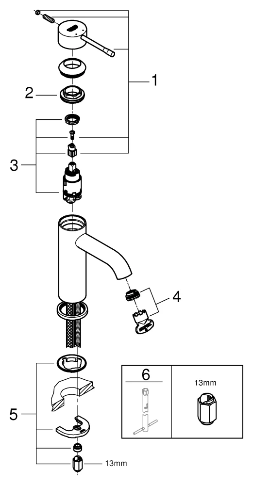 Einhand-Waschtischbatterie Essence 24172_1, S-Size, Einlochmontage, glatter Körper, Professional Edition, chrom