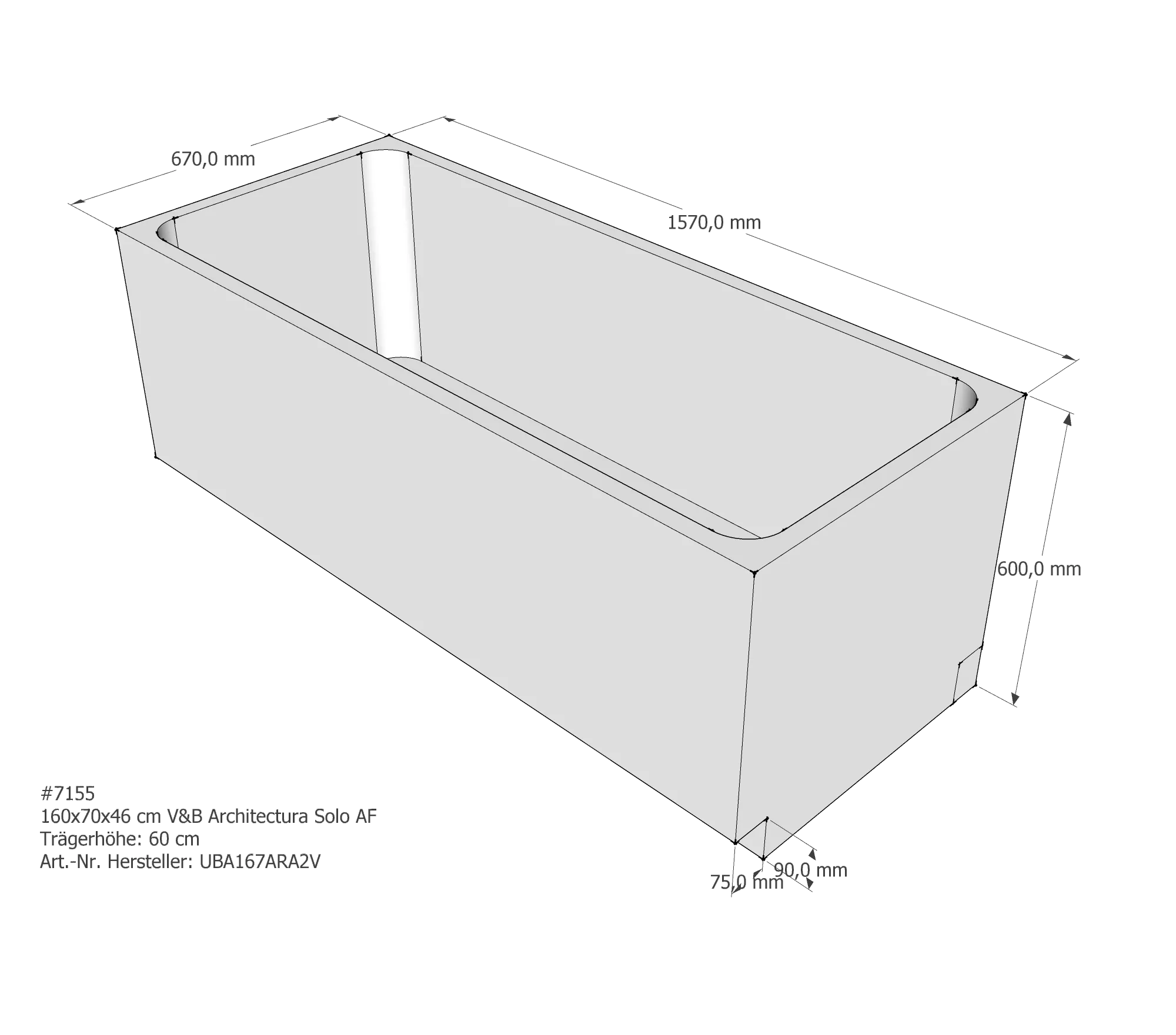 Badewannenträger für Villeroy & Boch Architectura 160 × 70 × 46 cm Breite: 70 cm / Höhe: 46 cm / Länge: 160 cm Badewannenträger für Villeroy & Boch Architectura 160 × 70 × 46 cm Breite: 70 cm / Höhe: 46 cm / Länge: 160 cm